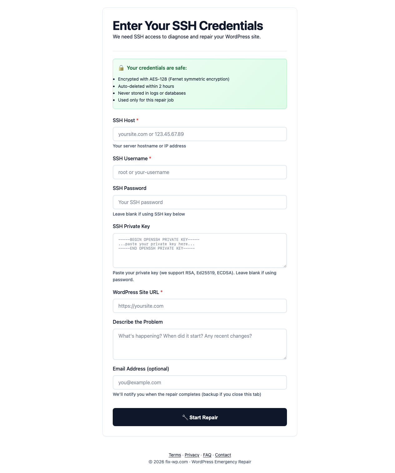 Secure credential intake form